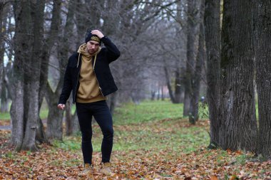 Genç adam bir sonbaharda sakal.