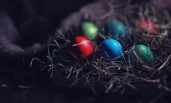 Páscoa pintado ovos na serapilheira — Fotografia de Stock
