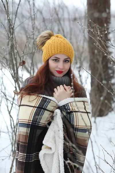 Beautiful girl in a beautiful winter park — Stock Photo, Image