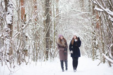 Genç bir kız bir kış parkta bir yürüyüş. Noel tatili t