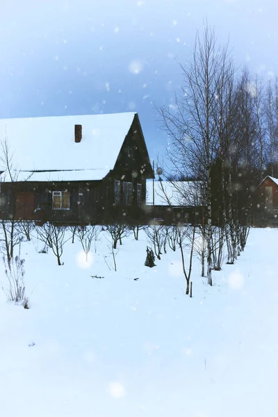 Casa Campagna Rurale Inverno — Foto Stock
