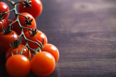 Dal taze kiraz domates ile. Olgun kırmızı domates. Domates bir