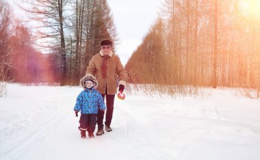 Kar altında kış parkı. Ocak sabahı yürüyüşü