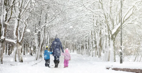 Zimowy park pod śniegiem. Burza śnieżna w parku miejskim. Park f — Zdjęcie stockowe