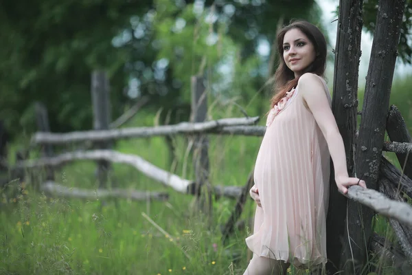 Ragazza incinta in un vestito in natura — Foto Stock