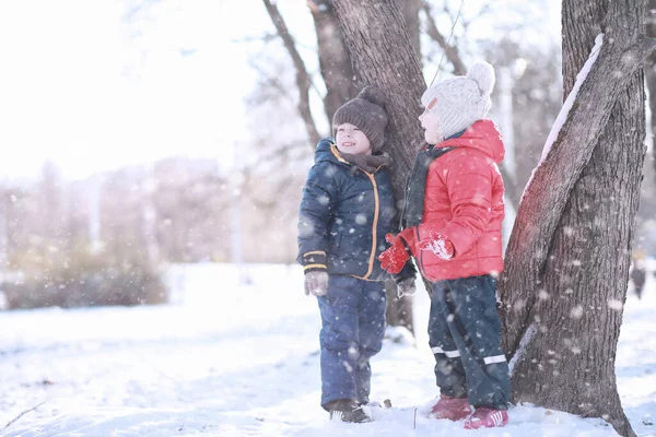 Çocuklar parkta kuşları besler. — Stok fotoğraf