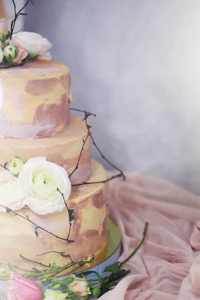 Hermosa galleta de pastel festivo con diferentes cremas — Foto de Stock