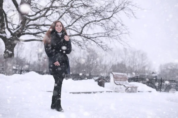 Meisje in een winterpark in de sneeuw — Stockfoto