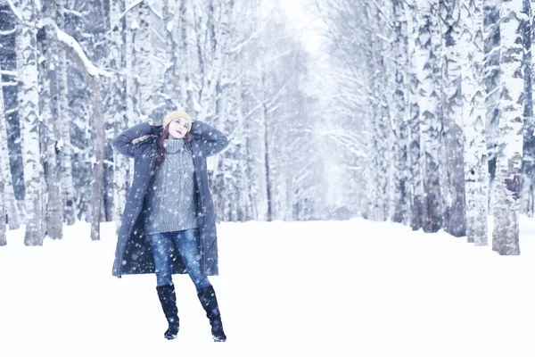 Hermosa chica en una hermosa nieve de invierno —  Fotos de Stock