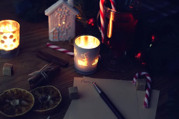 Christmas letter on the table with spices — Stock Photo, Image