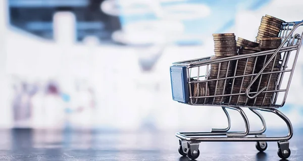 Bakgrund Shoppingvagn Begreppet Shopping För Matvaror Saker Helgbutik — Stockfoto