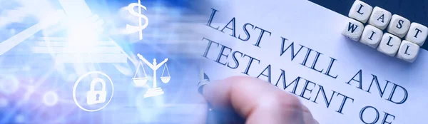 Legal concept. The procedure for writing the last will. Papers with testament on table. Registration of the last will and testament.