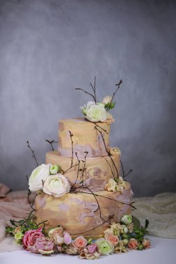 Farklı kremalı güzel pasta bisküvisi ve dekorasyon.