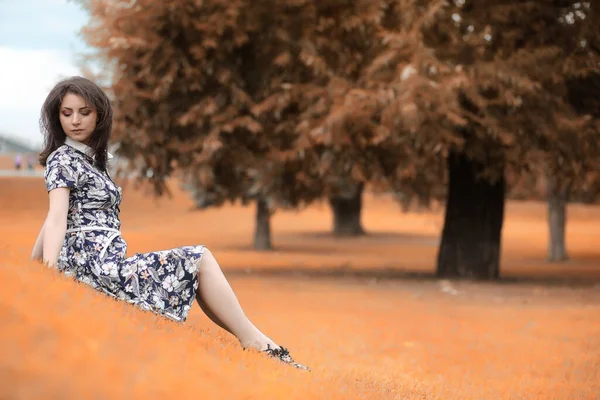 Hermosa Chica Para Paseo Otoño — Foto de Stock