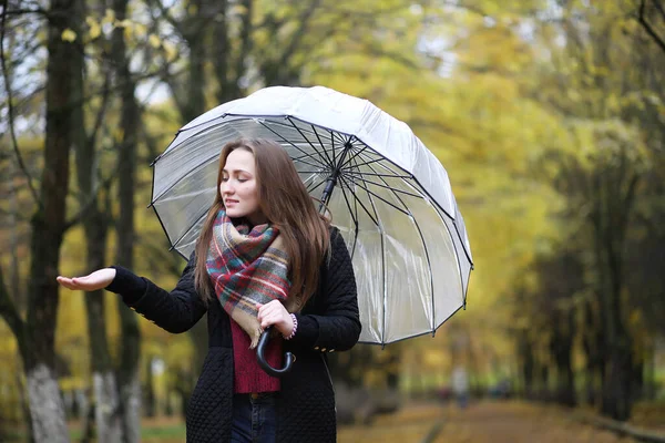 Jeune Fille Promenade Dans Parc Automne — Photo