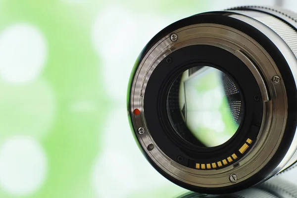 Equipment Videographer Photographer Lenses Table Background Bright Lamps Glare Bokeh — Stock Photo, Image