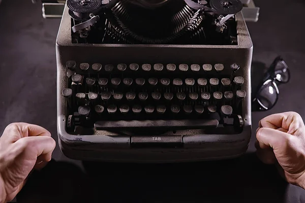 Herramienta Periodista Vintage Máquina Escribir Retro Escritor Está Trabajando Sella — Foto de Stock