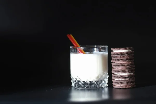 Milk Drink Glass Farm Milk Cookies Delicious Snack Cow Milk — Stock Photo, Image