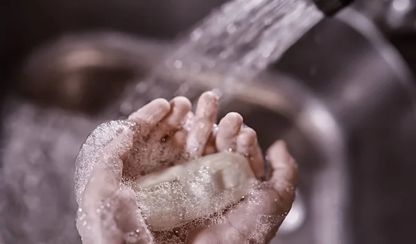 Regras Higiene Lavagem Das Mãos Antes Das Refeições Tratamento Antibacteriano — Fotografia de Stock