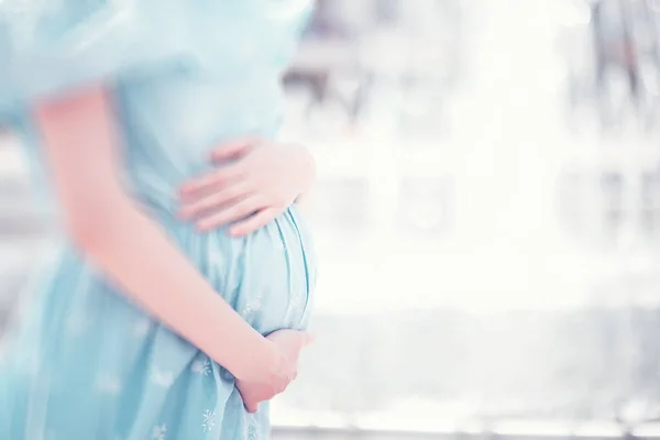 Fille Enceinte Dans Une Robe Dans Nature Sur Wal — Photo