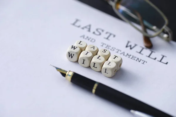 Legal concept. The procedure for writing the last will. Papers with testament on table. Registration of the last will and testament.