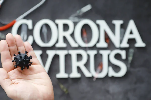 Medische Achtergrond Een Beletterd Virus Coronavirus Houten Letters Achtergrond Van — Stockfoto