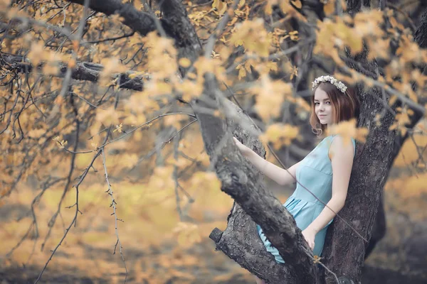 Giovane Ragazza Passeggiata Nel Parco Autunnale — Foto Stock