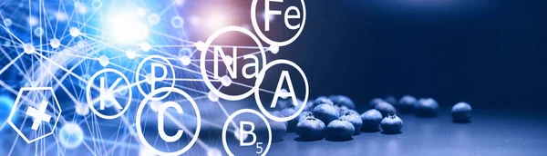 블루베리에 떨어진다 블루베리 배경에 텍스트 있습니다 채식의 개념입니다 블루베리 베리의 — 스톡 사진
