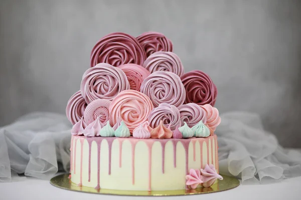 Beautiful Festive Cake Biscuit Different Creams Decorate — Stock Photo, Image