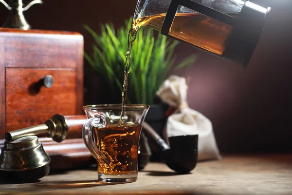 Brewing Tea Wooden Table Mornin — Stock Photo, Image