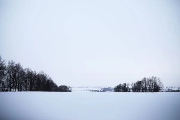 Zimní Krajina Venkovských Polí Silnic Sněhu — Stock fotografie