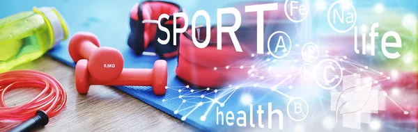 Sport Gezonde Levensstijl Accessoires Voor Sport Yoga Mat Halter Springtouw — Stockfoto