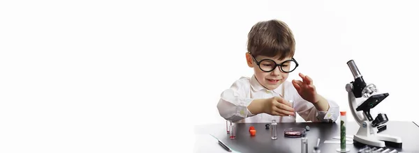 Young Scientists Chemists Children Vocational Guidance Choice Profession Doctor Laboratory — Stock Photo, Image