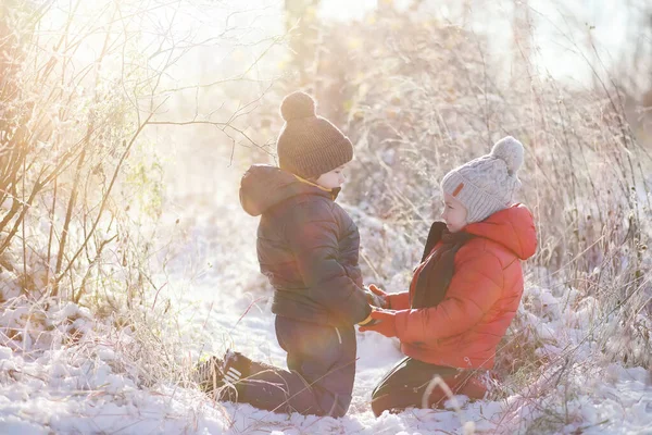 スノーと一緒に冬の公園で遊ぶ子供たち — ストック写真