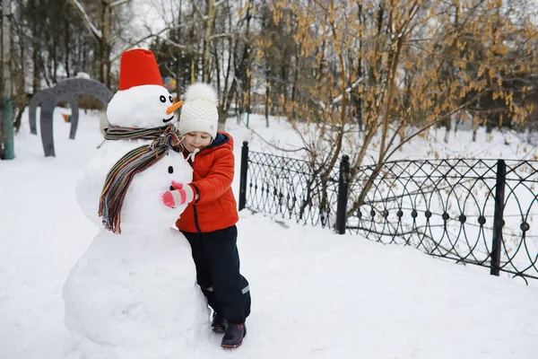 Children Park Winter Kids Play Snow Playground Sculpt Snowmen Slide — Stock Photo, Image
