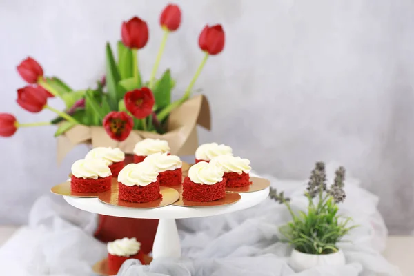 Beautiful Festive Cake Biscuit Different Creams Decorate — Stock Photo, Image