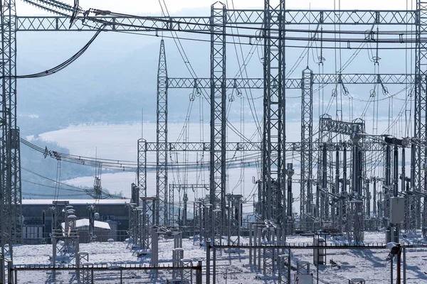 High voltage. Transformer substation high voltage electrical network.