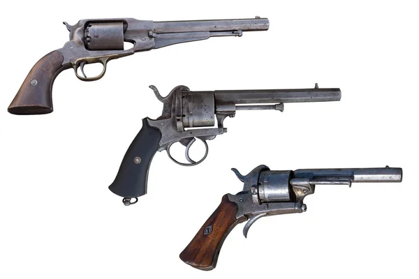 Tres revólveres viejos. Arma antigua . — Foto de Stock