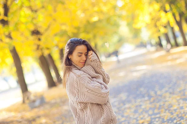 Атмосферная Фотография Молодой Красивой Девушки Осеннем Пейзаже — стоковое фото