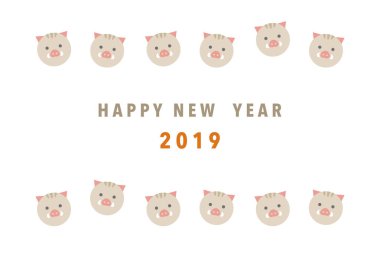 Yaban domuzu yılbaşı kartı. 2019 yılı için şirin domuz resimli.