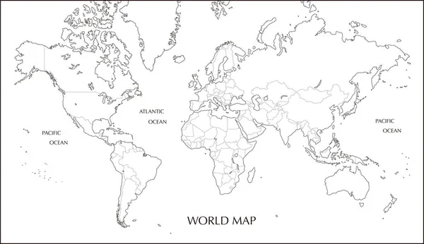 Weltkarte Mercator Projektion Leere Karte Mit Grenzlinie — Stockvektor