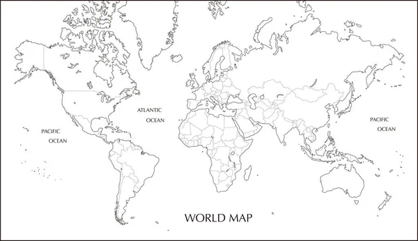 Dünya Haritası Mercator Projeksiyon Haritası Sınır Çizgisi — Stok Vektör