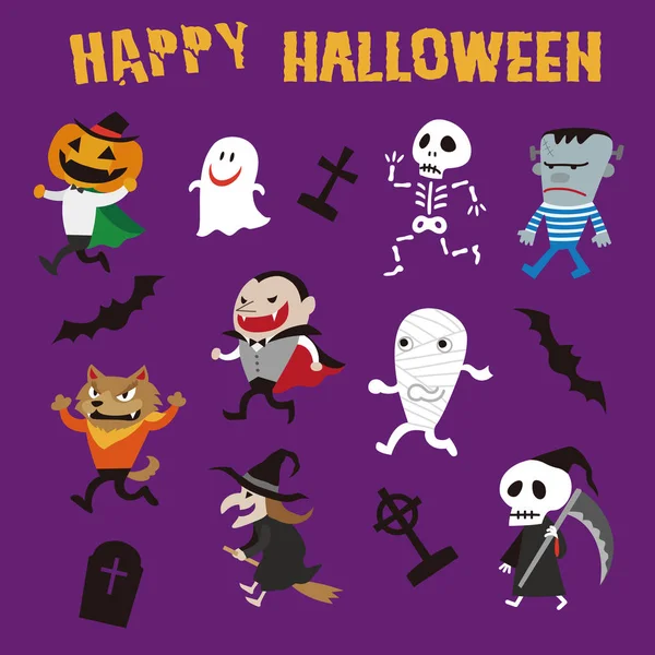 Cadılar Bayramı canavarlar illüstrasyon, Jack o fener, Dracula, Frankenstein, kurt adam, cadı, Anne, zombi, iskelet, kabak erkek, hayalet