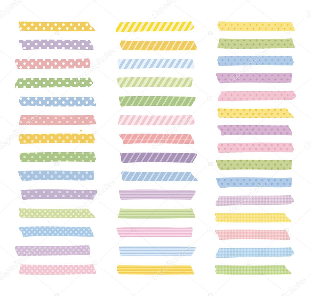 Graphic elements, various colorful patterned masking tapes