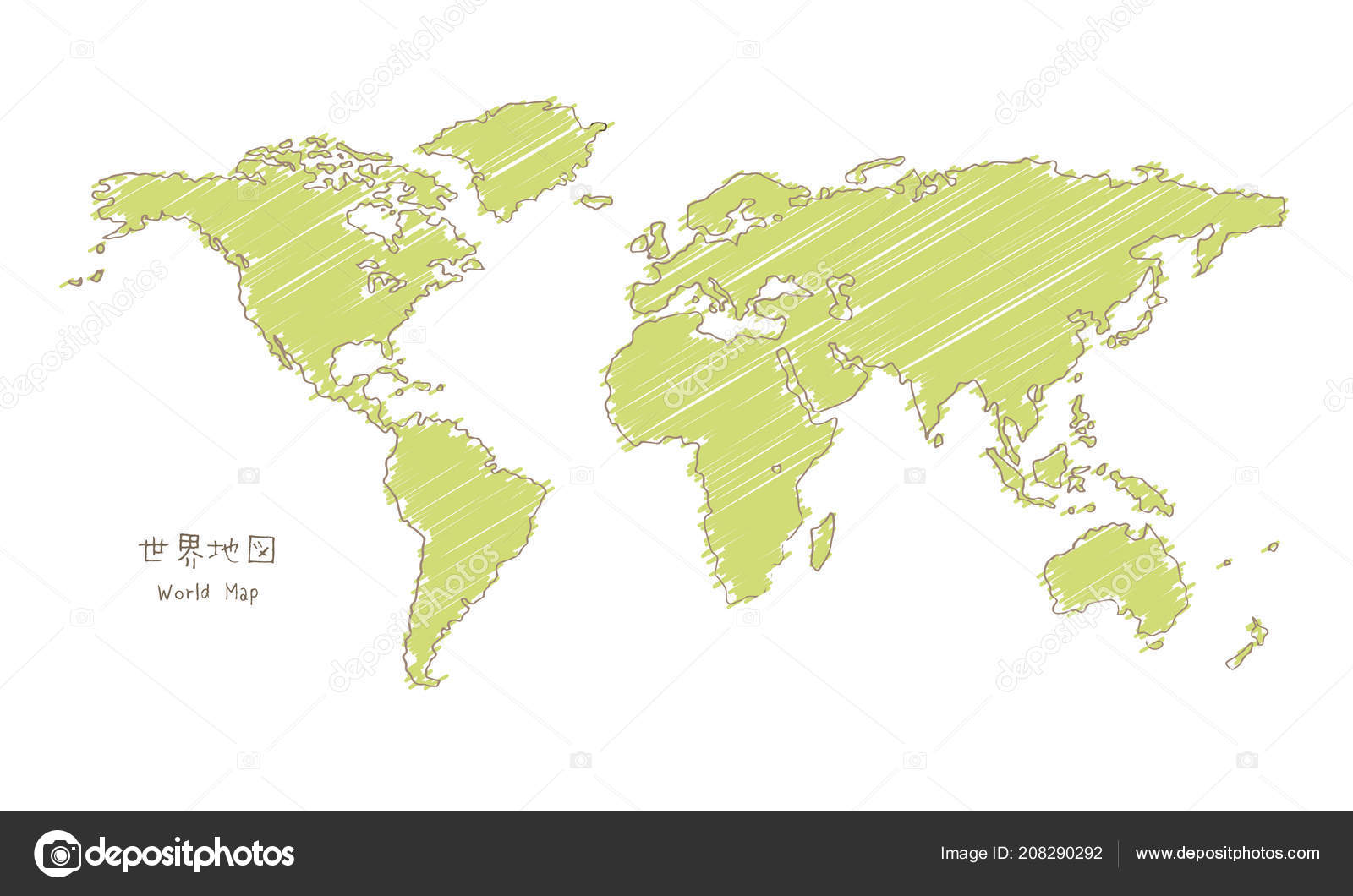 Hand Drawn Sketch World Map Mercator Projection Translation