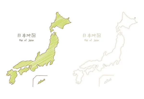 Japonya Çizilmiş Kroki Boş Harita Haritası Çeviri Japon Harita Japonya — Stok Vektör