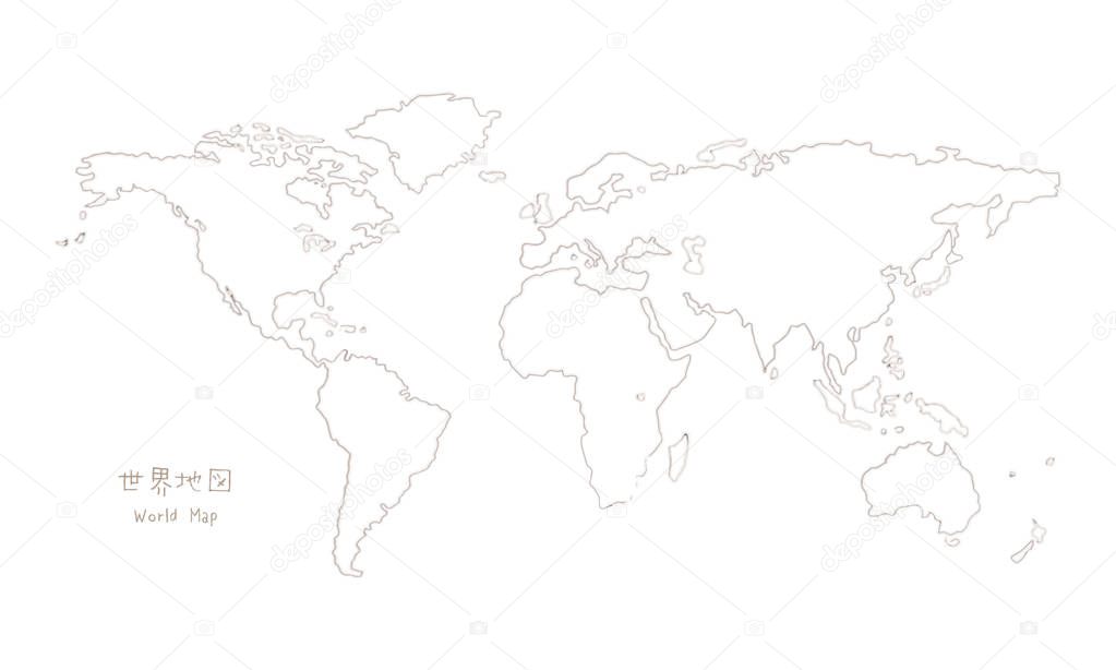 Hand-drawn sketch world map, Mercator projection / translation of Japanese 