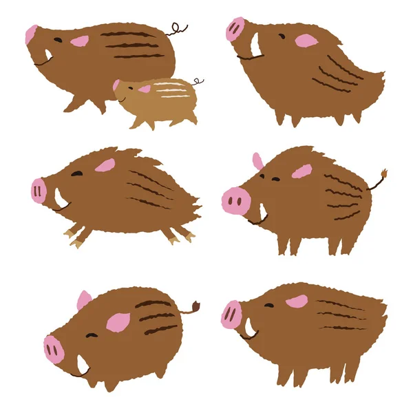 Porcs Sauvages Mignons Sangliers Illustration Animaux Zodiaque Chinois — Image vectorielle