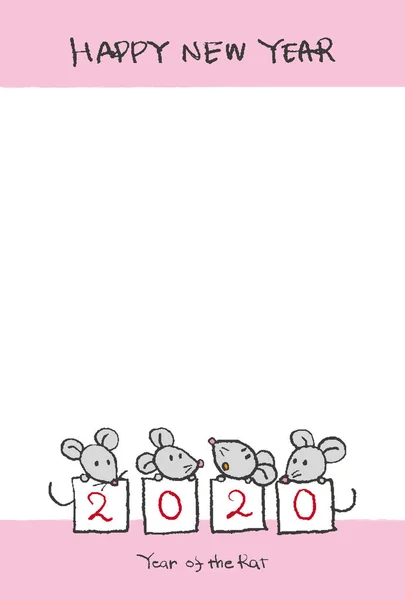 Cartão de Ano Novo com mão desenhada ratos bonitos para o ano 2020 — Vetor de Stock