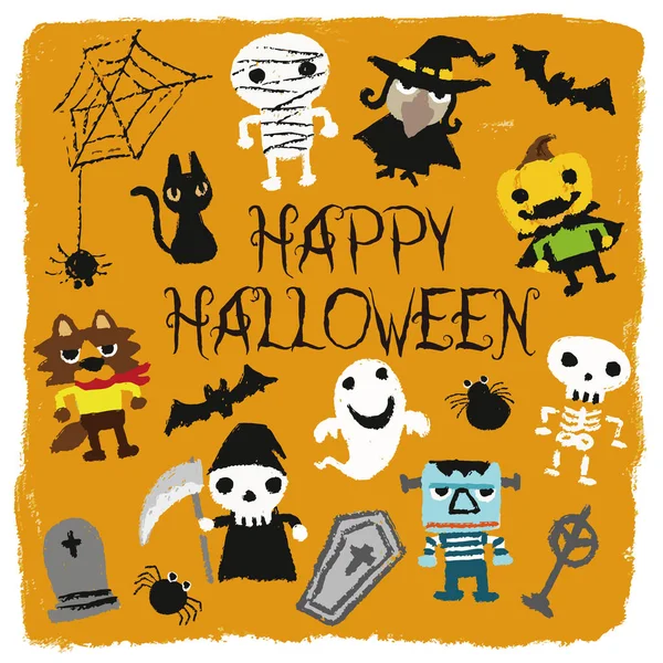 ハロウィーンの文字(ジャック-oランタン、カボチャ、ママ、幽霊、コウモリ — ストックベクタ